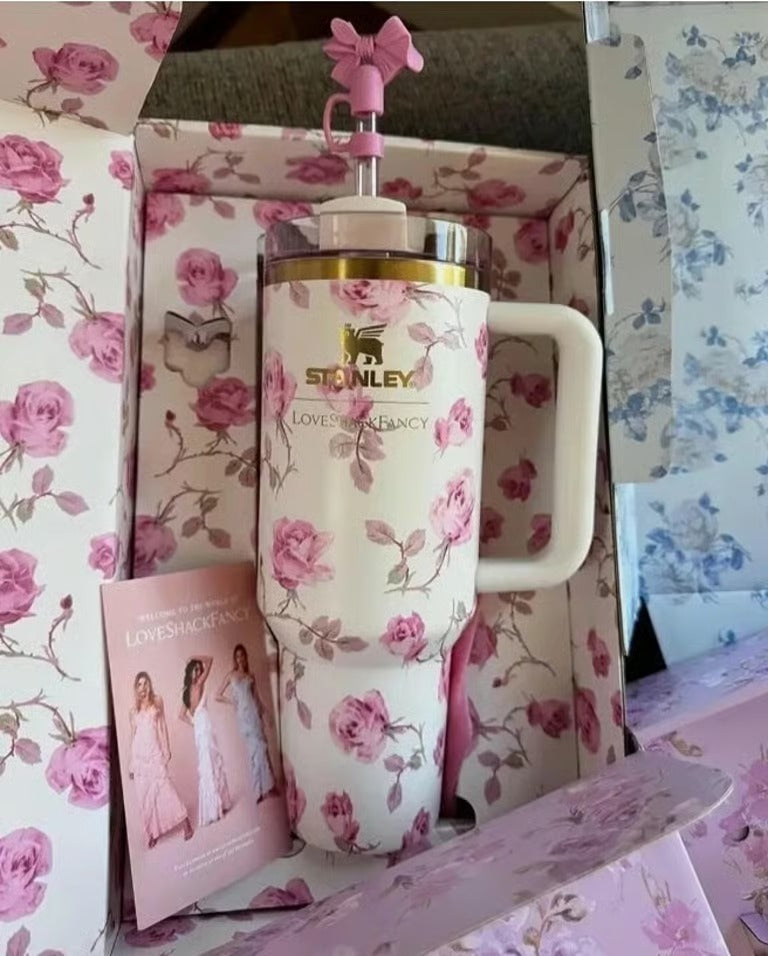 Elegant Floral Stanley Tumbler – Pink Rose Edition Elegant Floral Stanley Tumbler – Pink Rose Edition