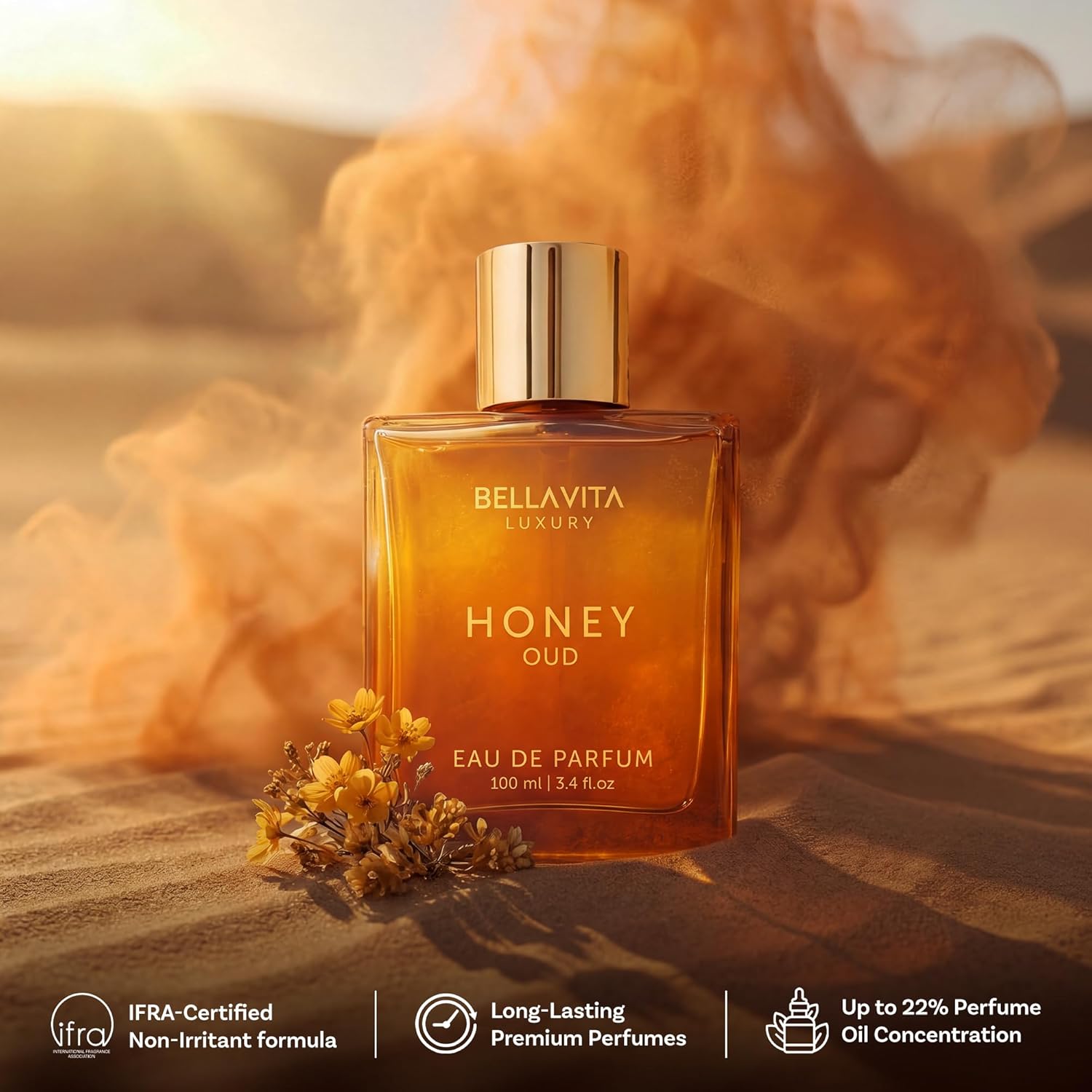 Title: BellaVita Luxury Honey Oud Eau de Parfum 100ml (3.4 fl oz) – Unisex Long-Lasting Fragrance with Honey, Bergamot, Oud & Amber Notes | Premium Gift for Women & Men