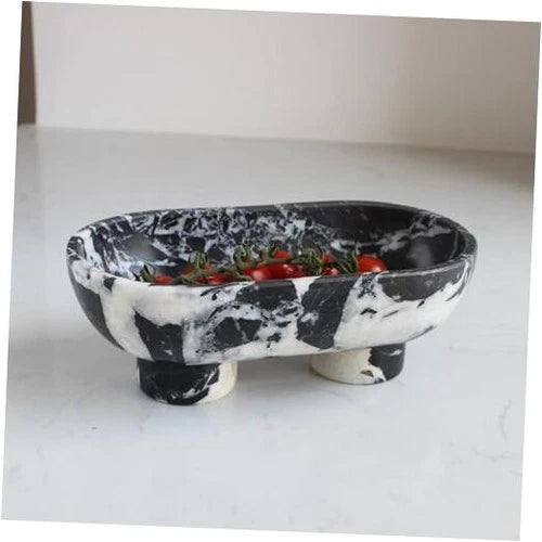 Natural Oval Calacatta Viola Marble Fruit Bowl for Kitchen Counter , Large Decorative Bowl Two-Legs for Home Decor