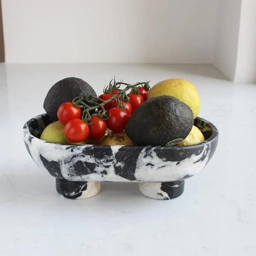 Natural Oval Calacatta Viola Marble Fruit Bowl for Kitchen Counter , Large Decorative Bowl Two-Legs for Home Decor
