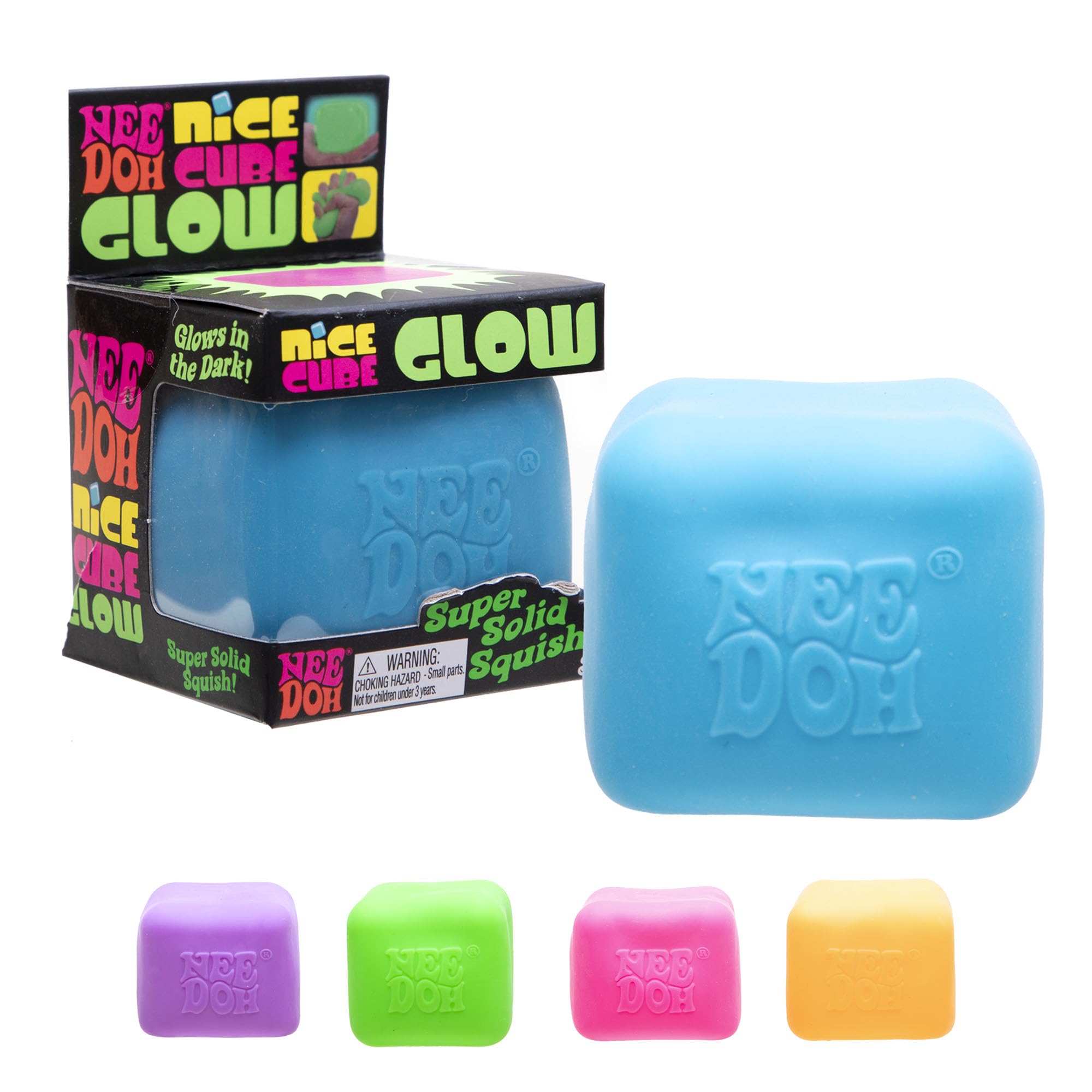 3 Pack of NeeDoh Glow in the Dark Stress Relief Fidget Cube - Sensory Squishy Toy for Anxiety, ADHD & Autism - Calming Nice Cube