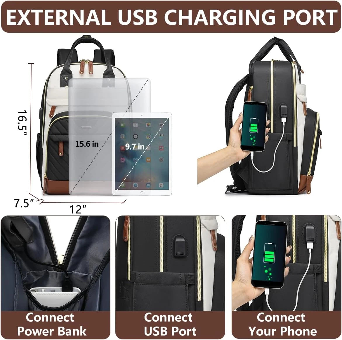 Laptop Backpack for Women Bag - 15.6 Inch Work Travel Backpack with USB Charger